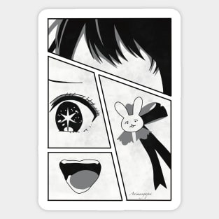 Ai Hoshino from Oshi no Ko or My Star Idols Child Anime Character in Cool Minimalist Black and White 4 Manga Panel Style Design Sticker